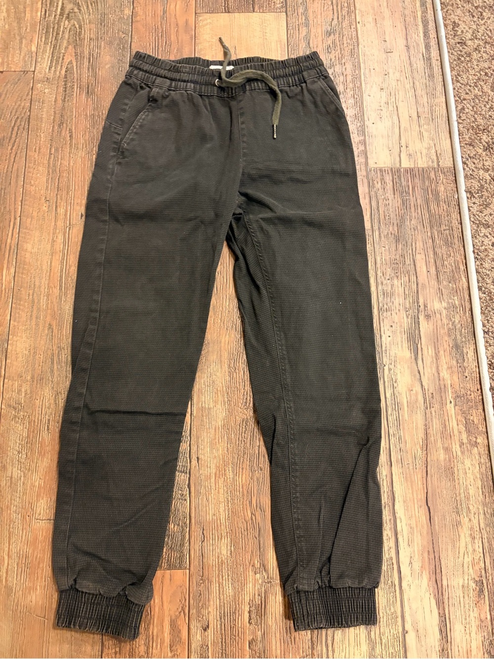 Waffle-Knit Black Jogger Pants with Drawstring Waist